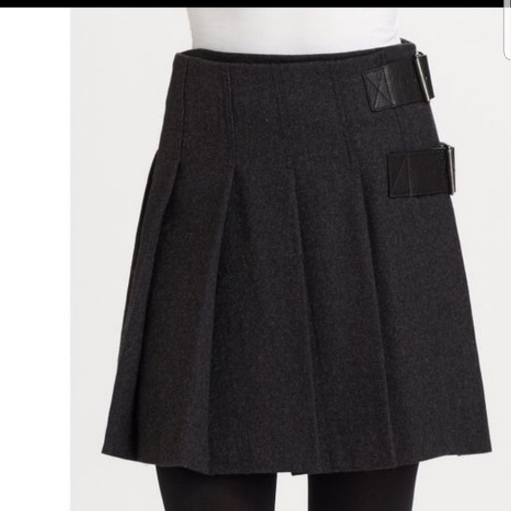 Burberry Wool Pleated Skirt with Leather Buckles